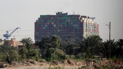 The stranded container ship Ever Given, one of the world's largest container ships, is seen after it ran aground, in Suez Canal. Reuters