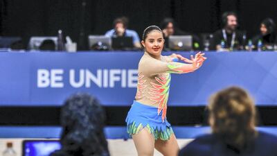 Gymnastics at ADNEC. Elizaveta Zhukov of Russia in action.