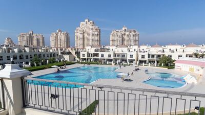The outdoor terrace that overlooks the community pool