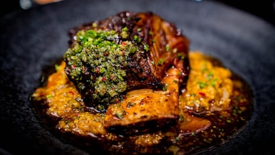 Braised short rib with a spicy quinoa madrouba. Courtesy Distillery