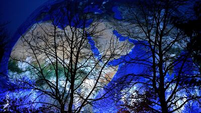 A blue illuminated globe at the site that will host UN Climate Change Conference COP23 in Bonn, Germany, on November 7, 2017. Philipp Guelland / EPA