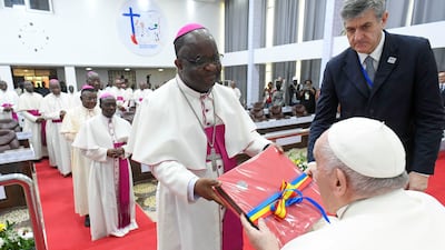 Pope Francis meets Roman Catholic bishops of the National Episcopal Conference of Congo, in Kinshasa. Reuters