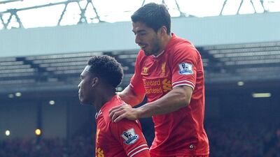 Liverpool's Daniel Sturridge, left, and Luis Suarez. AFP