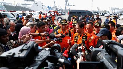 Chief of Indonesia's flight search-and-rescue operations Muhammad Syaugi, speaks to the media at Tanjung Priok port. Reuters