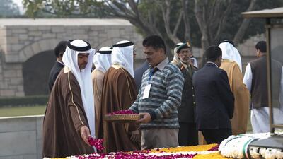 Sheikh Hamed bin Zayed, Chairman of the Crown Prince Court of Abu Dhabi, at Raj Ghat. Mohamed Al Hammadi / Crown Prince Court - Abu Dhabi