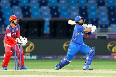 Muhammad Waseem plays a shot during the match 2 of the DP World International League T20 between the Dubai Capitals and the MI Emirates. ILT20