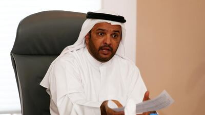 Humaid Al Suwaidi, assistant undersecretary of labour affairs at the Ministry of Labour speaking to media during the press conference in Dubai regarding labour card fines. Pawan Singh / The National