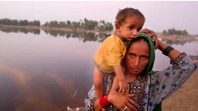 A Pakistani mother and her baby remain homeless in Sukkur, Pakistan, more than two weeks after the floods forced them to flee.