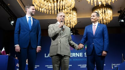JD Vance looks on as Pakistan's Prime Minister Shehbaz Sharif speaks while holding the hand of Sheikh Mohammed bin Abdulrahman, Qatar’s Prime Minister and Minister of Foreign Affairs. Getty images