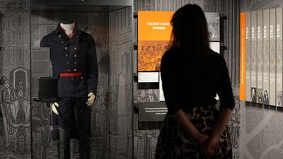 A replica of a Bow Street Runner's uniform worn by those on horse patrol, on display in the new Bow Street Police Museum in London. AP Photo/Kirsty Wigglesworth.