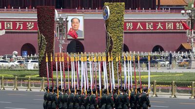 Honour guards prepare for the welcome ceremony of Mongolian President Khaltmaagiin Battulga, (not pictured) at the Great Hall of People in Beijing, China. Getty Images