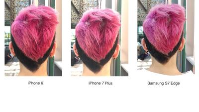 A woman's pink hair comes across in different shades through the different cameras. Delores Johnson / The National