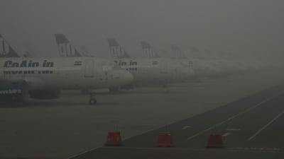 Aircraft at the taxiways on a winter morning at Indira Gandhi International Airport in New Delhi. AFP