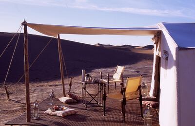 A tent among the dunes on Fleewinter’s Route du Sud Morocco trip. Courtesy Fleewinter