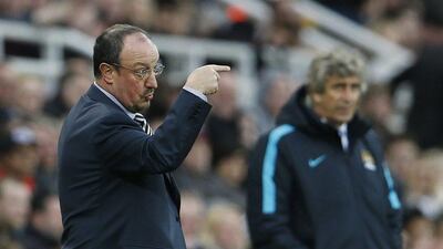 Newcastle manager Rafael Benitez and Manchester City manager Manuel Pellegrini. Lee Smith / Reuters