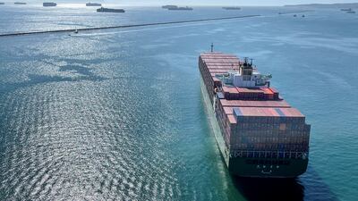 Container ships wait off the coast of Long Beach, California. US exports were up month-on-month in April by 5 per cent, while imports were expected to fall slightly by 1.4 per cent, according to the Kiel Trade Indicator. Reuters