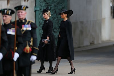 Sophie, Countess of Wessex and Meghan, Duchess of Sussex, at the funeral of Queen Elizabeth II. AFP