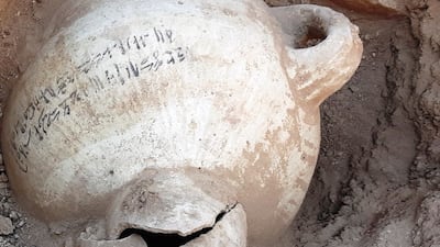 A pot discovered in the ancient city in Luxor, Egypt. Zahi Hawass Centre for Egyptology and High Council of Antiquities Joint Mission / Reuters