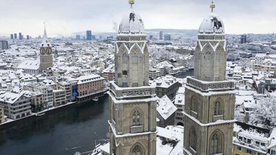 No. 5, ZURICH, SWITZERLAND. The snow-covered Grossmuenster church. The capital of German-speaking Switzerland is a major financial hub - and one of the world's most expensive cities. EPA
