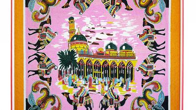 Jeddah's Athr Gallery will be showing an embroidered textile from Sultan Bin Fahad's 'Madinah' from the 'Holy Economy' series (2020). Courtesy Intersect Art and Design