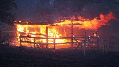 A stucture burns. Mike Blake / Reuters