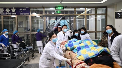 A person injured in the quake receives treatment at a hospital in Haidong City, in China's Qinghai province. EPA