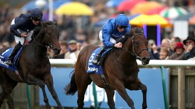 William Buick guides Pinatubo to victory in the Darley Dewhurst Stake at Newmarket in October 2019. PA
