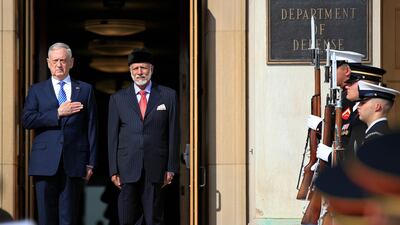 The US Secretary of Defence Jim Mattis with Oman's Foreign Affairs Minister Yusuf bin Alawi at the Pentagon on July 27, 2018. AP Photo