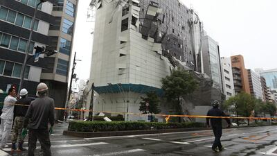 Scaffolding collapsed due to strong winds generated by typhoon Jebi in Osaka, western Japan. EPA