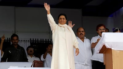 Bahujan Samaj Party chief Mayawati waves to supporters at a rally in 2016. Reuters