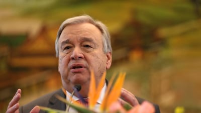 UN secretary general-Designate Antonio Guterres speaks to reporters during a press conference at the Ministry of Foreign Affairs in Beijing. How Hwee Young / EPA