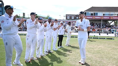 England captain Ben Stokes is is given a guard of honour as he walks out after announcing his international retirement during day four of the third Test against New Zealand at Trent Bridge. Getty Images