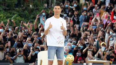 Cristiano Ronaldo was part of a Q&A session for Expo’s Health and Wellness Week at Al Wasl Plaza in February. Pawan Singh / The National