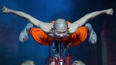 Shaolin Monks perform during their ‘Shaolin Warriors – The Magical Secret’ show at the MOM Culture Center in Budapest, Hungary. The Chinese fighting artists are on their 20th anniversary tour. Tibor Illyes / EPA