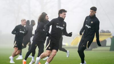 Chelsea's Ben Chilwell during a training session at Cobham. PA