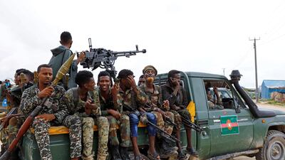 Somali military opposition troops from Hawiye clan move to their barracks after reaching an agreement with the prime minister following clashes over the tenure of the president in Mogadishu, Somalia. Reuters