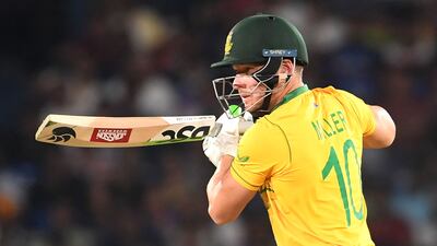 South Africa's David Miller plays a shot during the second Twenty20 international against India at the Barabati Stadium in Cuttack on June 12, 2022. AFP