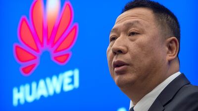 Song Liuping, chief legal officer of Huawei, at a press conference at Huawei's campus in Shenzhen in southern China. The tech giant is asking a US federal court to throw out a rule that bars rural phone carriers from using government money to purchase its equipment on security grounds. AP