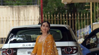 Karisma Kapoor, Ranbir Kapoor's cousin, arrives for the mehndi ceremony.