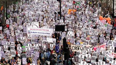 A public demonstration featured in the documentary We Are Many. Courtesy Diff