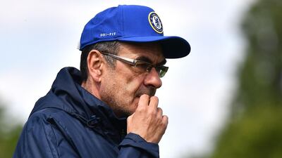 Chelsea's Italian manager Maurizio Sarri puts his players through their paces. AFP