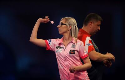 Darts player Fallon Sherrock in action. AP