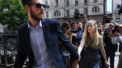 Chris Gard and Connie Yates, parents of critically ill 11-month-old Charlie Gard, arrive at the High Court in London on July 10, 2017. Andy Rain / EPA