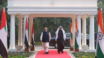 UAE President Sheikh Mohamed and Indian Prime Minister Narendra Modi, during a meeting in New Delhi this month. EPA