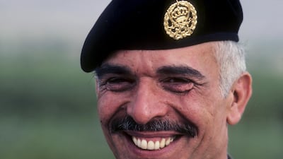King Hussein during the troop review in Amman in May 1983. Getty Images