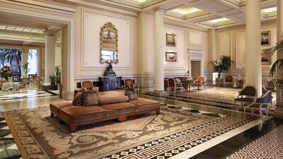 The lobby area of Hotel Grande Bretagne. Courtesy Hotel Grande Bretagne: A Luxury Collection Hotel