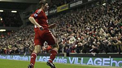 Liverpool's Steven Gerrard celebrates his equaliser in Sunday's 1-1 FA Cup draw with Everton at Anfield.