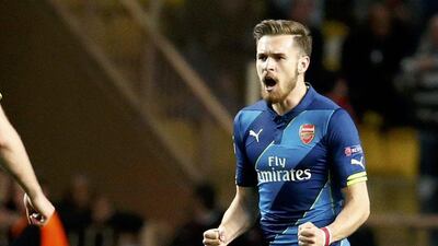 Arsenal's Aaron Ramsey reacts after scoring his side's second goal on Tuesday against AS Monaco in the Champions League. Eric Gaillard / Reuters