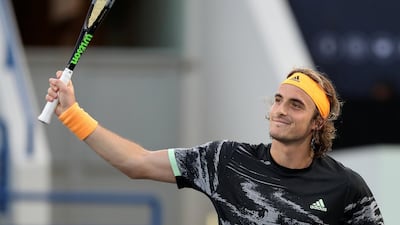 Stefanos Tsitsipas celebrates his win over Andrey Rublev at the Mubadala World Tennis Championship. Chris Whiteoak / The National