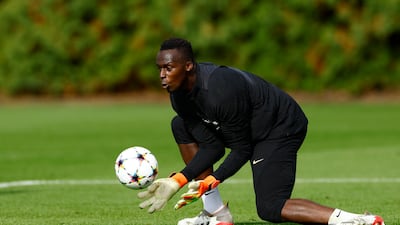 Chelsea goalkeeper Edouard Mendy during training. Reuters